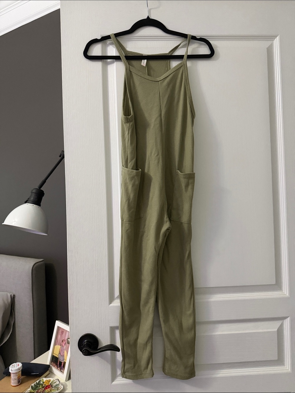 Kids Olive Green Ribbed Jumpsuit Romper with Pockets